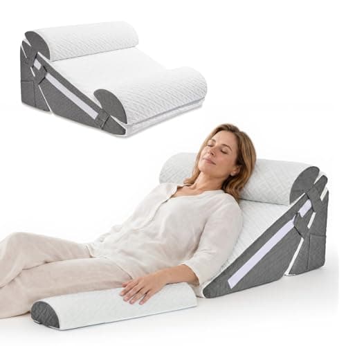 Adjustable Wedge Pillow Set 4PCS, Cooling Gel Memory Foam Bed Wedge with Dual Head Pillows, Extra-Wide Incline Pillow for Acid Reflux, GERD, Sleep Apnea & Post Surgery Recovery, White/Dark Grey - Image 1