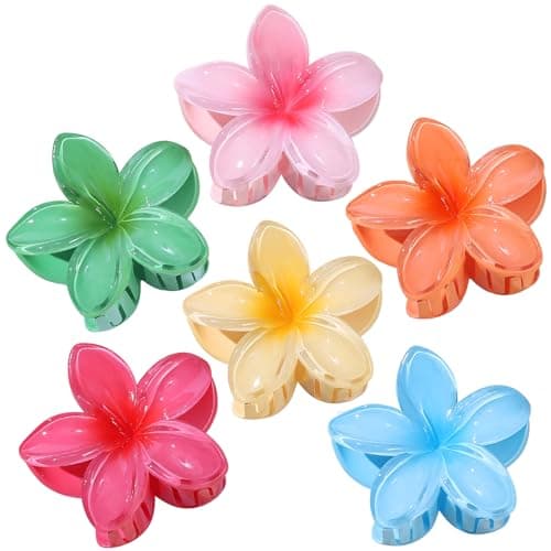 CHANDAT Flower Hair Clips 6 PCS Hawaiian Claw Clips for Vacation Hibiscus Hair Claw Clips Cute Large Hair Clips for Thick and Thin Hair Plumeria Hair Accessories for Women Girls - Blossom - Image 1