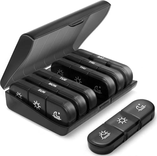 HFLYJPYW Pill Organizer 3 Times a Day, Weekly Pill Box 7 Day, Daily Medicine Organizer Case to Hold Vitamins and Medication (Black) - Image 1