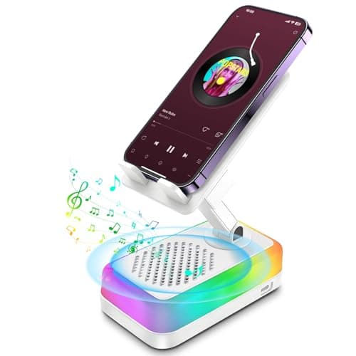Anyyuk Wireless Induction Speaker, 5-in-1 Bluetooth Speaker with Phone Stand, RGB Light, 3000mAh Emergency Charging Adjustable Holder for iPhone/Android/iPad, Cool Gadget Gift for Men Women Teens