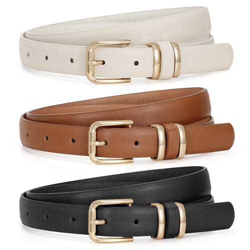 JASGOOD 3 Pack Womens Black Leather Belts for Jeans Pants Ladies Waist Belt Fashion Black and Gold Belt with Gold Buckle - Image 1