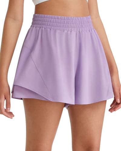 G4Free Womens Running Shorts with Pockets Flowy Elastic High Waist Casual Athletic Shorts with Built-in Liner Gym Workout (Light Purple,XS) - Image 1