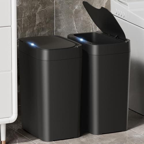 Vanpopubs 2 Pack 2.7 Gal Bathroom Trash Can with Lid, Automatic Trash Can Small Smart Garbage Can Touchless, Slim Motion Sensor Waterproof Plastic Trash Bins for Bedroom Office Kitchen Toilet Black - Image 1