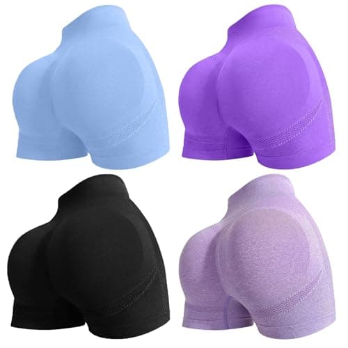 YOAKUKA Women's 4 Piece Workout Shorts Yoga Gym Seamless Scrunch High Waist Pants Athletic Control Ruched Shorts - Image 1