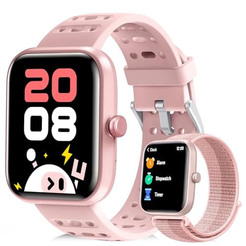 ENOMIR Smart Watch for Girls Gifts, Kids Smart Watch with Health Monitor, Activities Track & Alarm Clock Reminder, Smartwatch with Custom Design & Puzzle Games, Girls Birthday Pink (2 Bands) - Image 1