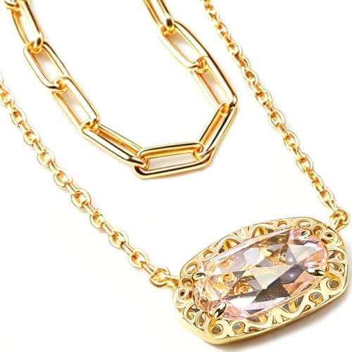 Anranyo Birthstone Necklace for Women, Oval Cut Garnet Paperclip Stackable Necklaces, 18K Gold Plated Dainty Red Cubic Zirconia Pendant Necklace,Non Tarnish, Birthday Mothers Day Gifts for Wife - Image 1