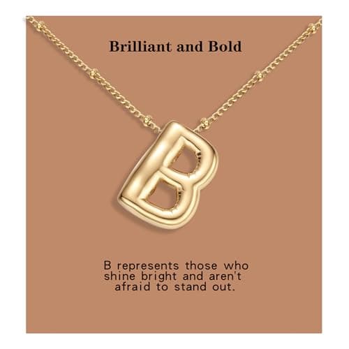 BOLAGTIER Bubble Letter Necklace Gold Plated Balloon Initial Chunky Bubble Alphabet Pendant Necklace Trendy Jewelry Gift for Women (B, Gold) - Image 1