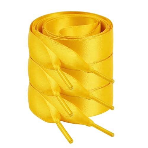 Ciormis 3 Pairs Flat Shoe Laces- 47” Polyester Shoelaces for Sneakers, Boots, Canvas Shoes - Durable Replacement Strings(Gold Yellow) - Image 1