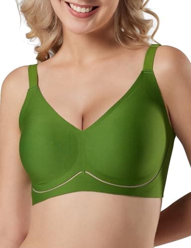 Tarbo Wireless Bras for Women No Underwire - Seamless Jelly Bra Everyday Comfort T-Shirt Bra Breathable Mesh V Neck Bra Light Support Invisible Fit Back Smoothing Adjustable Straps Green 2XL - Image 1