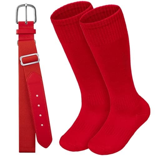 HONGTEYA Youth Baseball Socks and Belt Combo Set,Youth Softball Socks and Adjustable Baseball Belt for Boys Girls (Red-01, 13-16 Years) - Image 1