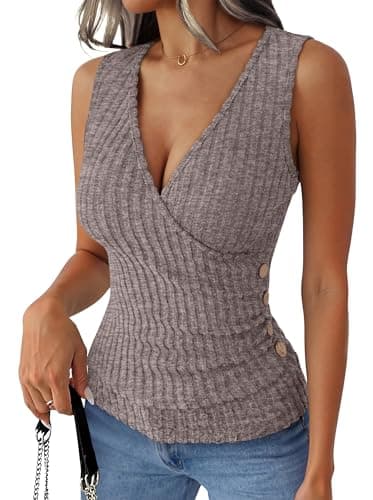 ANRABESS Tank Tops for Women V Neck Sleeveless Sexy Top Ribbed Slim Fitted Tanks, 2026 Casual Summer Daily Wear & Going Out Deep Coffee Large - Image 1