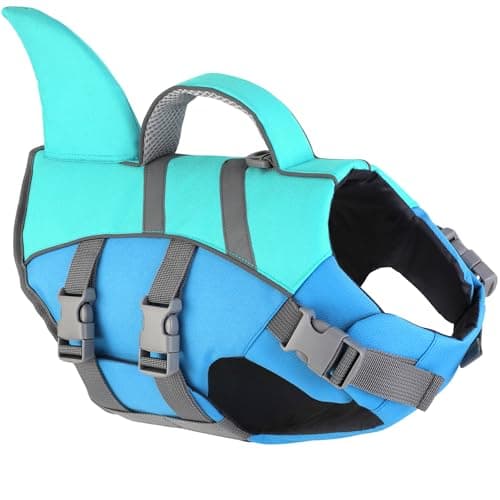 Dogcheer Dog Shark Life Jacket for Small, Medium & Large Dogs, Adjustable High Buoyancy Swim Vest with Rescue Handle, Reflective Pet Flotation Vest for Boating - Pine Green, L