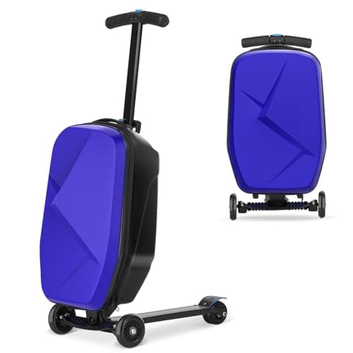 Scooter Luggage For Kids & Adults, Hardside Ride On Suitcase For Kids Ages 4-15 Multifunctional Lightweight Foldable Carry On Luggage With Wheels Ride On For Children Teenagers (Indigo Blue, 20") - Image 1