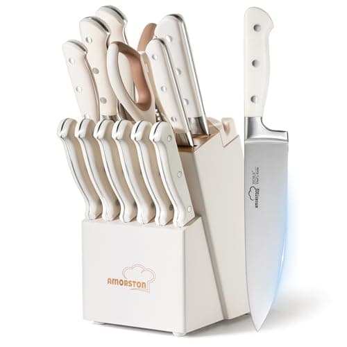 Knife Set, Kitchen Knives Set with Block and Sharpener 14 Pcs Full Tang Knives German Stainless Steel Dishwasher Safe Kitchen Utensils Set with Ergonomic Handle - Image 1
