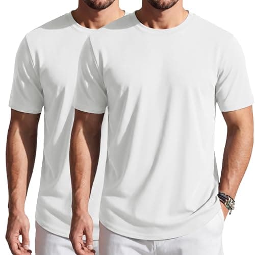 Cotrasen Mens 2 Pack T Shirts Short Sleeve Curved Hem Lightweight Moisture Wicking UPF 80+ Summer Casual Crewneck Tees - Image 1
