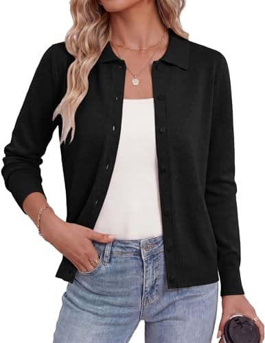 GRACE KARIN Black Cardigan Sweaters for Women Summer Lightweight Cardigans Long Sleeve Button Down Sweaters Top(Black,x-Large) - Image 1