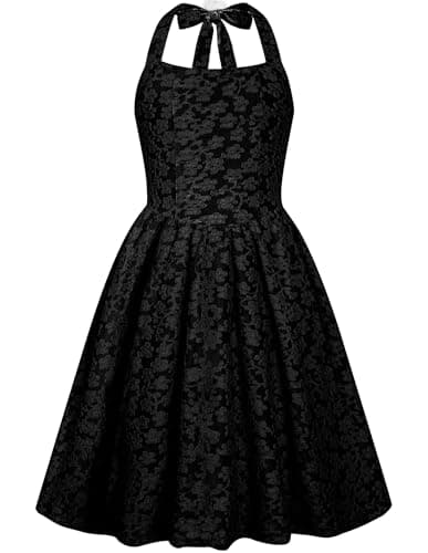 Girls Formal Dresses Size 10-12 Junior Spring Summer Halter Tie Back A Line Dress Tween Wedding Guest Sleeveless Short Sundress Black - Image 1