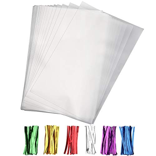 SOMIOCO 100 Pack Clear Cellophane Treat Bags 11x14 Inches OPP Plastic Gift Goodie Bags for Small business Candy Cookies Bakery Soap Party Favors Gift Wrapping Packaging with Twist Ties - Image 1