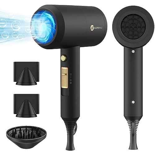 slopehill Professional Ionic Hair Dryer, Powerful 1800W Fast Drying Low Noise Blow Dryer with 2 Concentrator Nozzle 1 Diffuser Attachments for Home Salon Travel (Black) - Image 1