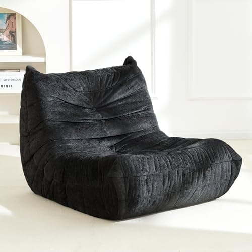 Homguava Bean Bag Chair, Giant Beanbag Chairs for Adults, Memory Foam Fireside Chair, Large Lazy Floor Sofa, Sofa Couch with High-Rebound Foam, Lounge Chair for Living Room, Bedroom (Black, Single) - Image 1