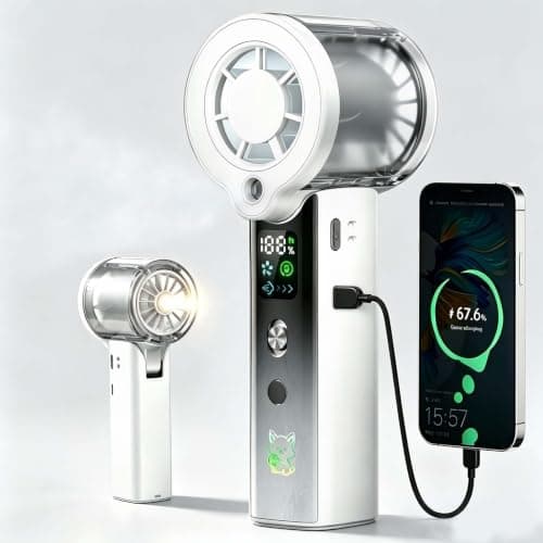Doge&Vollar 4-in-1 Handheld Personal Fan, Rechargeable Handfan - 1-100 Variable Speed, 5000mAh Portable Travel Fan, Mist Face Fan for Skincare, Type-C Two-Way Charging with Lanyard, With light(White) - Image 1