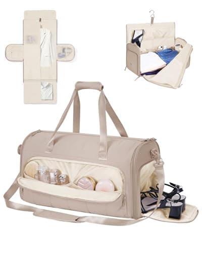 WANDF Convertible Garment Bags for Travel with Wet Pocket Carry on Garment Duffle Bag 2 in 1 Puffy Hanging Clothes Travel Bags with Shoe Compartment for Airplanes Business Weekend Gym Wedding (Khaki) - Image 1