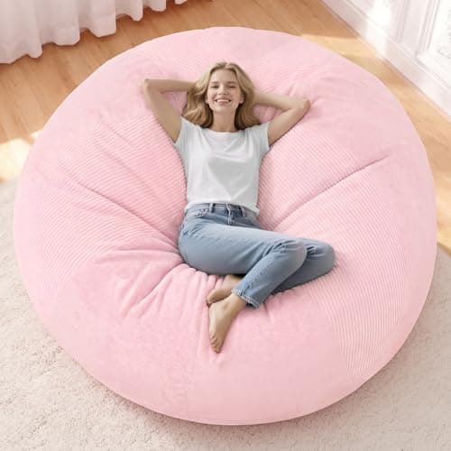 Homguava 6FT Bean Bag Chairs for Adults Teardrop BeanBag Chair Comfy Memory Foam Bean Bags Two-Tone Distressed Velvet&Corduroy Washable Cover for Living Room, Home (Corduroy, Pink) - Image 1