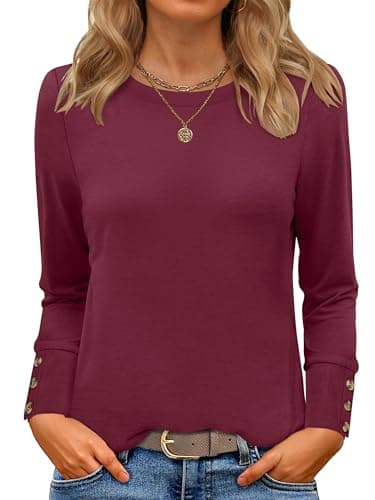 ANRABESS Long Sleeve Shirts for Women Crewneck Basic Tee Striped Tops 2026 Fall Casual Loose Fit T Shirts Fashion Outfits Burgundy XX-Large - Image 1