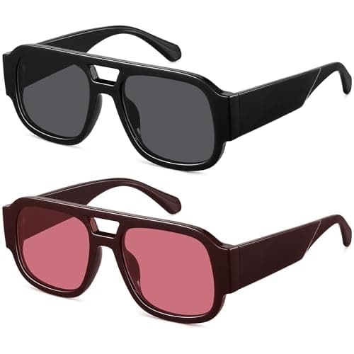 LOOMAKA Square Aviator Sunglasses for Women Men Retro 70s Chunky Double Bridge Glasses Trendy Flat Top Y2K Shades UV400 Protection for Driving & Festival Party - Image 1