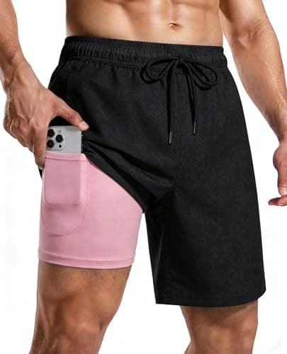 CoozySphere Mens 7 Inch 2 in 1 Swim Trunks Compression Liner Quick Dry Board Shorts with Zipper Pockets Drawstring Anti Chafe Bathing Suit for Beach Pool XL - Image 1