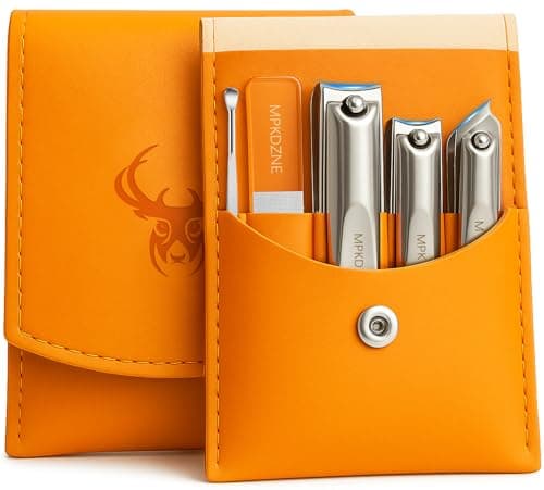 Pro 5-in-1 Nail Clippers Set for Men & Women. Ultra Sharp Stainless Steel Manicure Kit w/Angled Trimmer in Luxury Leather Case. Travel & Home Use (5-in-1 Silver) - Image 1