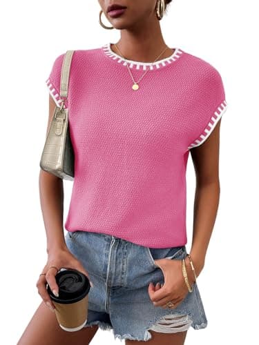 Women's Cap Sleeve Knit Sweater Tops Sleeveless Vest Summer Tops 2026 Sweaters Fashion Tank Tops Trendy T Shirts Fall Pink - Image 1