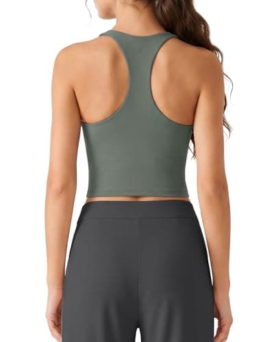 G4Free Gym Tank Tops Woman Racerback Workout Removable Padded Tanks with Built in Bras Muscle Yoga Top Slim Fit (Gray Sage,XXL) - Image 1