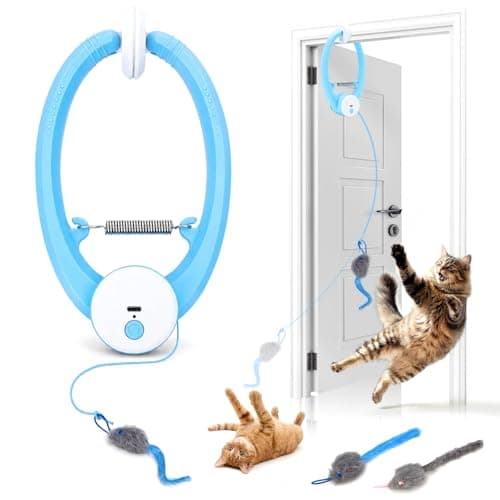 VOXGET Interactive Cat Mice Toys for Indoor Cats, Automatic Flying Feather Wand for Bored Kittens Adult Cats Self Play, Rechargeable Doorway Hanging Toy for Pets Chase Hunt Enrichment Exercise (Blue) - Image 1
