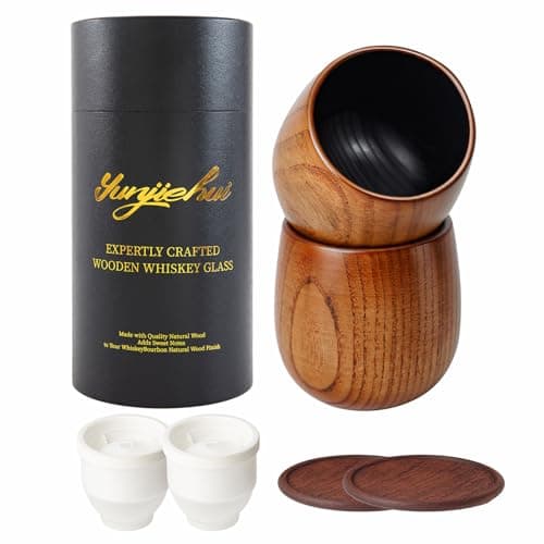 Yunjiehui Wooden Whiskey Glass- Charred Wooden Bourbon Drinking Glasses Set,10oz Wood Whiskey Cup,Bourbon Gifts for Men Father Day Gift for Dad Husband (2 Pack) - Image 1