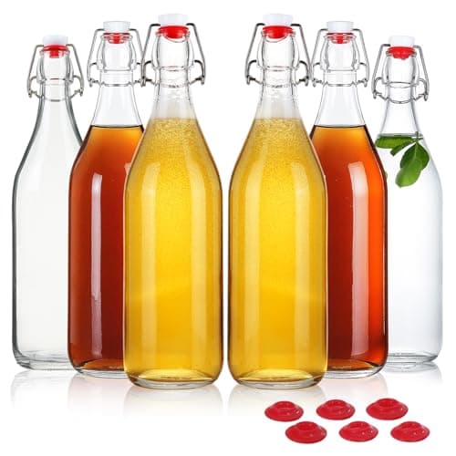 Swing Top Glass Bottles 32oz Flip Top Beer Brewing Bottle with Stopper for Home Brewing 2nd Fermentation,Kombucha,Kefir,Vanilla Extract,Juice,Tea,Beverages,Soda,Oil,Vinegar,Limoncello,Wine 6 Pack - Image 1