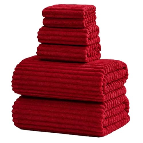 NALIVO 6-Piece Bath Towel Set(30"x60"), 2 Large Bath Towel Sheets, 2 Hand Towels and 2 Washcloths - Highly Absorbent Quick Dry Microfiber,Ultra Soft Towel Set for Bathroom (Red) - Image 1