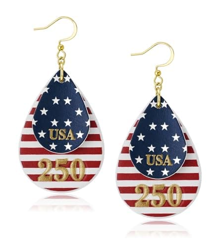 250th Anniversary Dangle Earrings for Women, Patriotic American Flag Teardrop Womens Earrings for 4th of July, Independence Day Party Outfit Jewelry Lightweight Celebration Present - Image 1