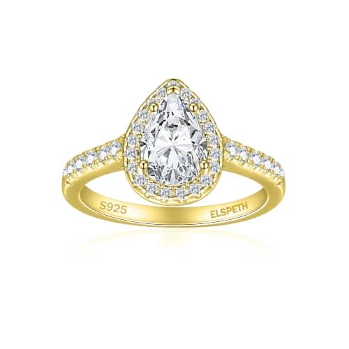 Elspeth 1.5CT Pear Cut Engagement Ring for Women, 925 Sterling Silver Halo Cubic Zirconia Promise Ring, Wedding Ring Gold Plated, Size 8.5 - Image 1