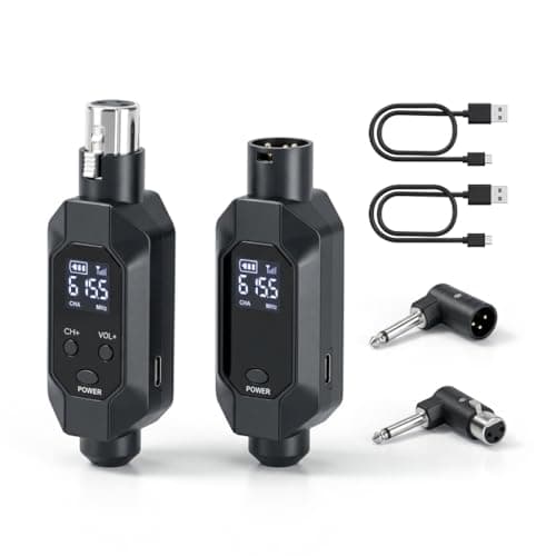 Kelgyua Wireless XLR Microphone Transmitter Phantom Power, 2.4G Auto Noise Reduction, Rechargeable Bluetooth Adapter for Professional Mics