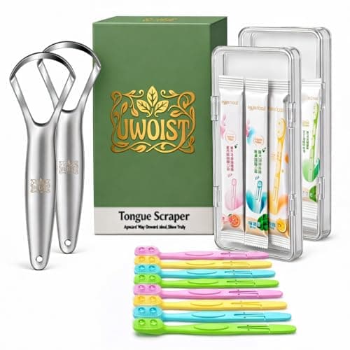 Tongue Scraper for Adults (10 Pack), Stainless Steel Metal Tongue Scraper, Tongue Cleaner with mini disposable toothbrush,Reduce Bad Breath, camping essentials travel toothbrush - Image 1