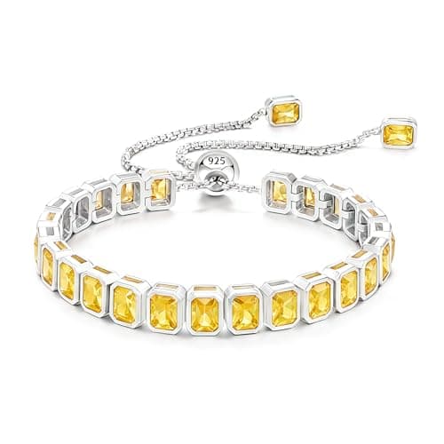 Cacupol Birthstone Tennis Bracelet for Women Sterling Silver Adjustable Chain Fine Hypoallergenic Jewelry Anniversary Birthday Gifts - Image 1
