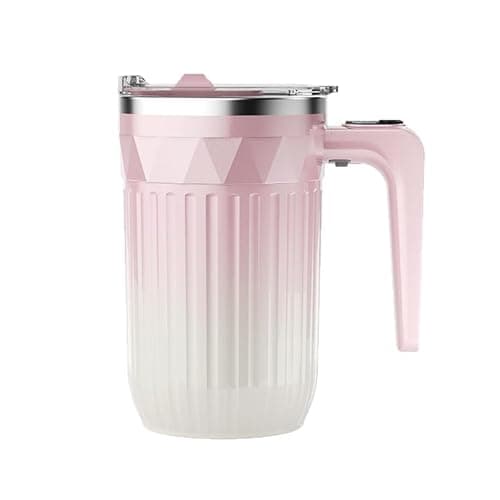 Genesandro Self Stirring Coffee Mug 13.5 Oz with Lid, 316 Stainless Steel Automatic Magnetic Mixing Cup with a Built-in Lcd Thermometer (Gradient Crystal Pink) - Image 1