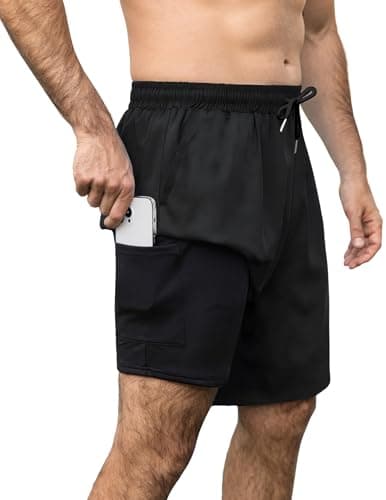 Aprolive 2 in 1Mens Shorts 7 Inch Men Swim Shorts Summer Beach Loose Fit Lightweight Swimwear with Zipper Pockets(Black,XX-Large) - Image 1
