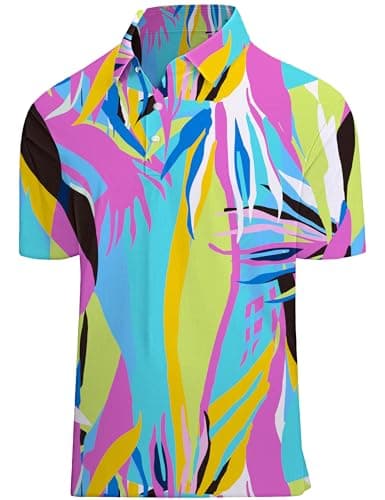 Actflare Neon Golf Shirts for Men Hawaiian Tropical Short Sleeve Dry Fit Mens Golf Polo Shirt XXXL - Image 1