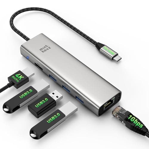Minthouz 6-in-1 USB C Hub, 4K@60Hz HDMI, 100W PD Charging, 5Gbps USB-A Ports, 1000Mbps Ethernet, Compatible with MacBook Neo, M1/M2/M3, Surface, HP, Lenovo Laptops - Image 1