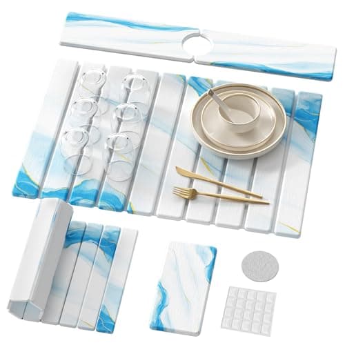 4-Piece Large Stone Dish Drying Mat for Kitchen Counter, 24"x16" Super Absorbent Diatomaceous Earth Drying Mat Set with Faucet Mat & Small Utility Mat, Rollable Quick Dry Pad for Dishes, Cups, Bottles - Image 1