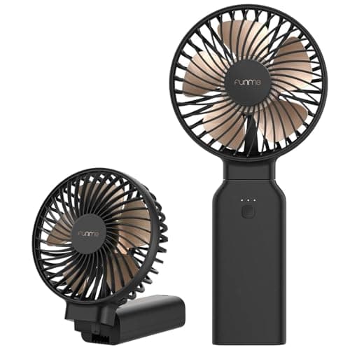 Funme Portable Handheld Fan, 53H Max Cooling Time Travel Fan, 10000mAh Personal Fan with Power Bank, 4 Speeds Rechargeable Fan, Handheld/Foldable 180° Design for Desk/Travel/Office/Outdoor - Black - Image 1