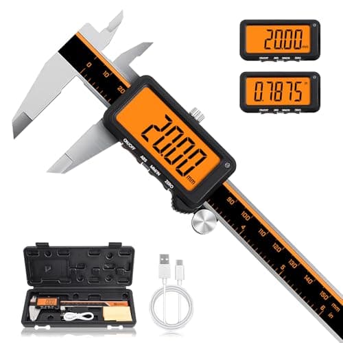 HARDELL Digital Caliper, Rechargeable Calipers with Large Orange Screen (No Backlight), Anti-Glare LCD & ABS Function, in/MM Caliper Measuring Tool, Stainless Steel Micrometer -Auto Off for Household - Image 1