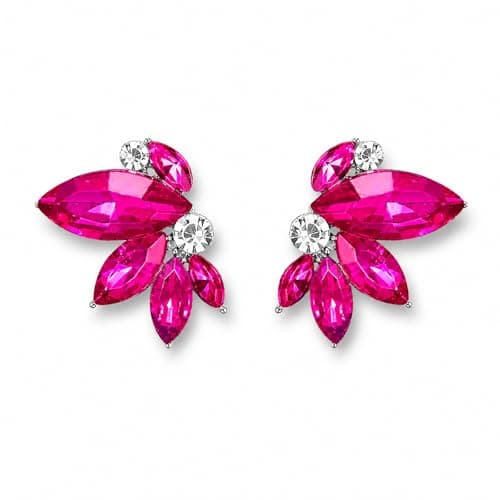 Hot Pink Earring for Women Sparkly Rhinestone Drop Earrings for Wedding Faux Crystal Earring Studs Silver-Tone - Image 1